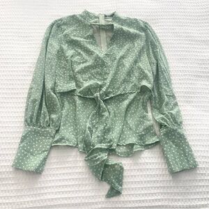Simplee Mint Green Blouse with White Dots